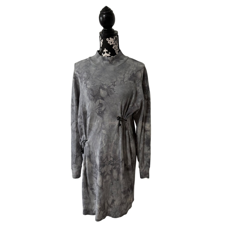 Forever 21 Grey Tie Dye Mock Neck Cinch Waist Ribbed Mini Dress Womens Medium